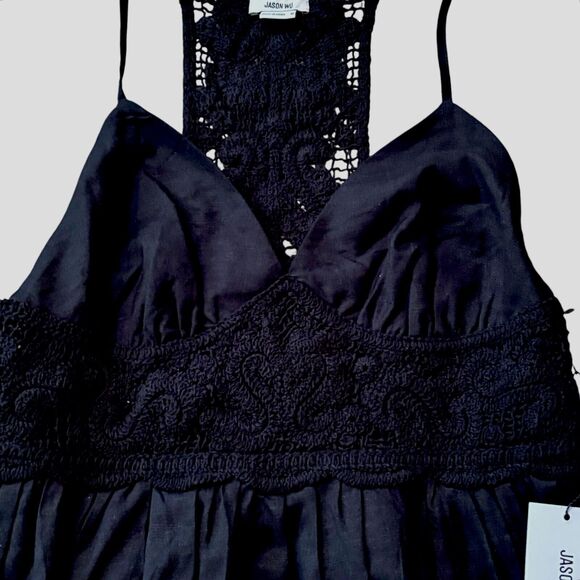 Jason Wu Linen Blend Crochet Knit Detail Maxi Dress Black Womens Medium $425 NEW - Picture 7 of 11